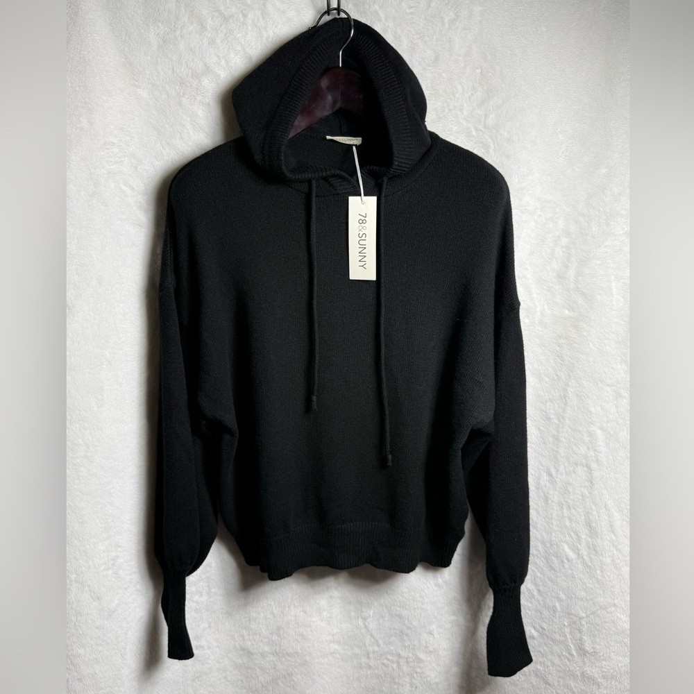 78&Sunny Black Grove Hooded Oversized Knit Sweater Size M